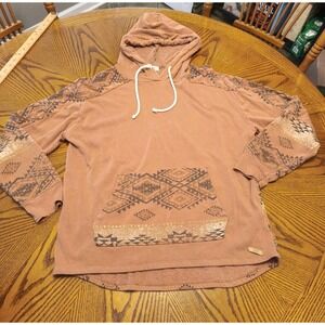 BKE Lounge women's Aztec patterned hooded pullover cotton long sleeve sweater  S